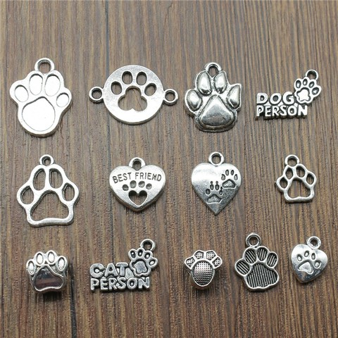 20pcs/lot Paw Charms Antique Silver Color Dog Paw Pendant Charms Cute Cat Paw Charms For Jewelry Making DIY Craft ► Photo 1/2
