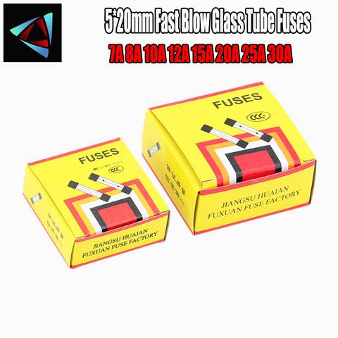 10pcs/lot One Sell 5*20mm Fast Blow Glass Tube Fuses 5x20 250V 7A 8A 10A 12A 15A 20A 25A 30A AMP Fuse ► Photo 1/3
