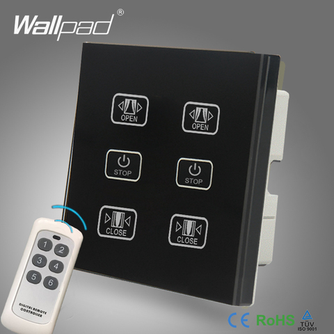 Free Customize Double Remote Curtain Switch Wallpad Black Glass 6 Gangs Control 2 Curtain Window Blind Wireless Remote Switch ► Photo 1/1