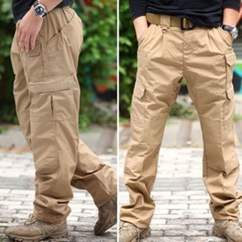 Plaid fabric water repellent ripstop tactical pants outdoor training hiking waterproof loose pocket straight overalls trousers ► Photo 1/6