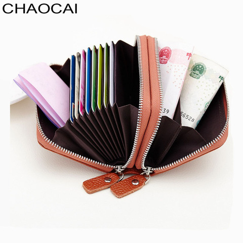 Double Zipper Genuine Leather Short Women Wallets female small Business Card Holder Wallet Cowhide Coin Purse Clutch Bag ► Photo 1/6