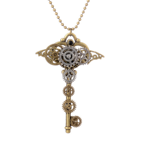 DoreenBeads Fashion Steampunk Necklace Bronze Beads Chain Gear Bronze Gear Key Pendant Trendy Punk Series Jewelry Gift,1 Piece ► Photo 1/4