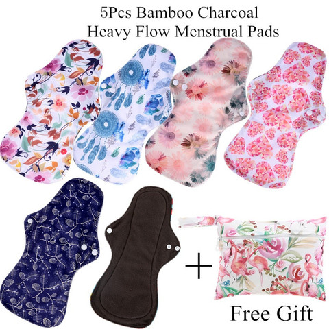 [simfamily]6Pcs ( 5+1Set )Heavy Flow Menstrual Pads Set Resualable Bamboo Charcoal  Mum Cloth Pads Night Use ► Photo 1/6