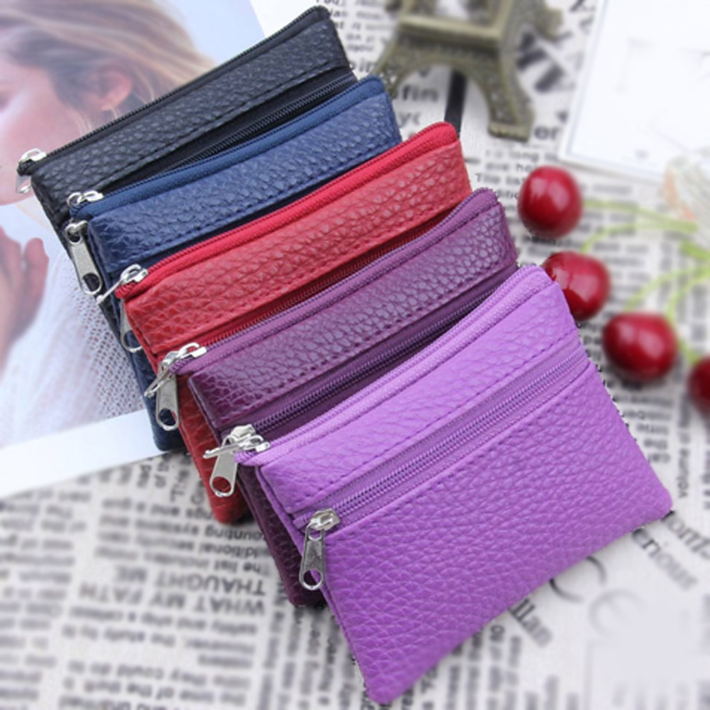 Unisex PU Leather Small Wallet Card Key Holder Zip Solid Coin Purse Clutch  Bag