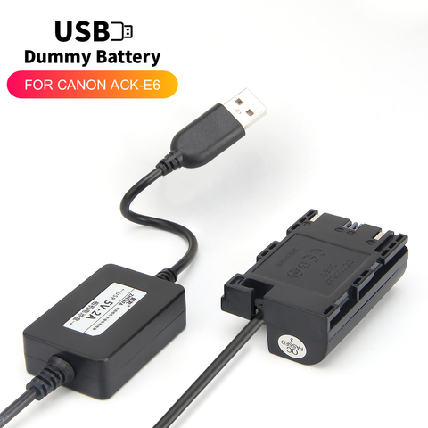 5V Power Supply USB LP-E6 Dummy Battery ACK-E6 DR-E6 Power Adapter for Canon EOS 5D Mark II III 5D2 5D3 6D 7D 60D 60D 70D 80D ► Photo 1/6