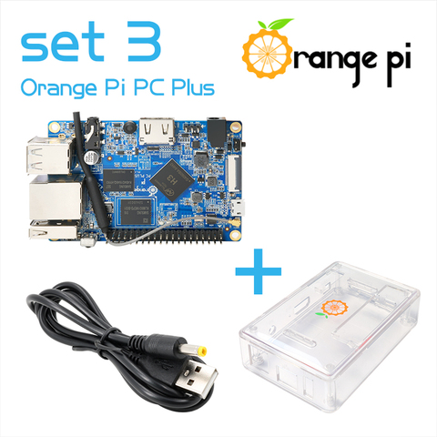 Orange Pi PC Plus set 3 : PC  Plus + ABS Transparent  Case + USB to DC 4.0MM - 1.7MM power cable ► Photo 1/6