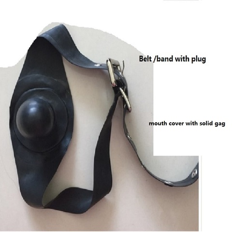 Latex  mask bondage hood mouth gags   ear belt with solid gag/plug stuffing mouth cover ► Photo 1/3