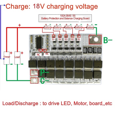 18V 100A BMS 5S 3.2V LiFePO4 Li-ion 18650 Battery Packs Lithium LMO Ternary Balance Charging Board PCM Protection Circuit Board ► Photo 1/5