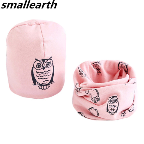 New Spring Baby Girl Hat Scarf Sets Cartoon Owl Stars Swan Children Hats Collar Set Autumn Winter Cotton Baby Boys Hat Bib 2pcs ► Photo 1/6