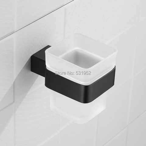 MATT BLACK Square Toothbrush Holder Stainless Steel Toothbrush Tumbler&Cup Holder Wall Mount Stainless Steel ► Photo 1/6