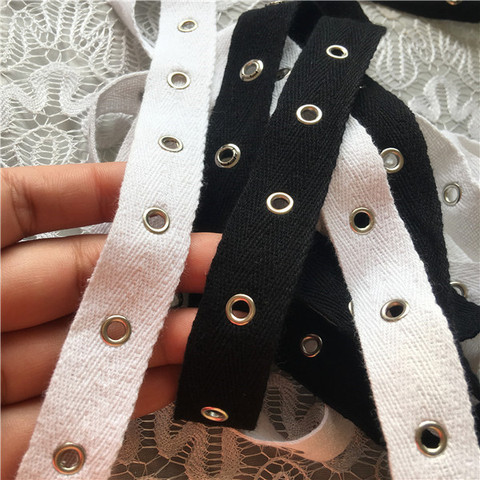 2cm black and white cotton webbing clothing buckle eye eyelet shoulder strap clothing belt lace accessories ► Photo 1/5