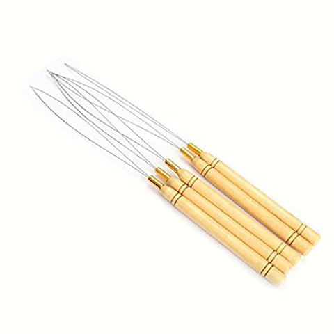 10 Pack Wooden Hair Extension Loop Needle Threader Pulling Hook