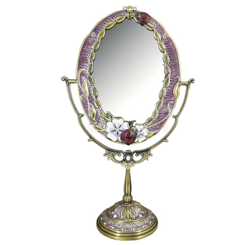 European Antique Bronze with Purple Hand Enameled and Jeweled with 4x6 inches Oval Metal Framed Tabletop Swing Cosmetic Mirror ► Photo 1/1
