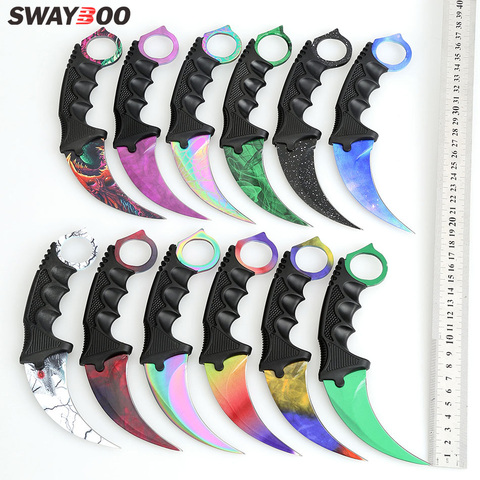 Swayboo real CSGO Counter Strike Karambit Knife Fixed Blade lore Tactical Hunting rainbow Survival Sheath Tiger Tooth Knifes ► Photo 1/6