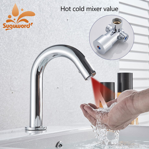 Suguword Chrome Infrared Sensor Basin Sink Faucet Touchless Automatic Touch Free Water Saving Sensor Deck Mount Sense Mixer Tap ► Photo 1/5