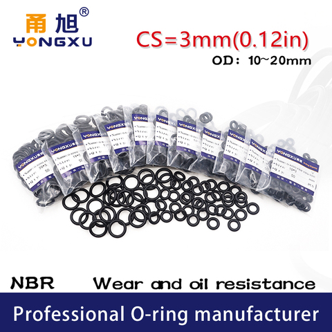50PCS/lot Black NBR Sealing O-Ring 3mm Thickness 10/11/12/13/14/15/16/17/18/19/20mm OD O Ring Seal Rubber Gasket Rings Washer ► Photo 1/1