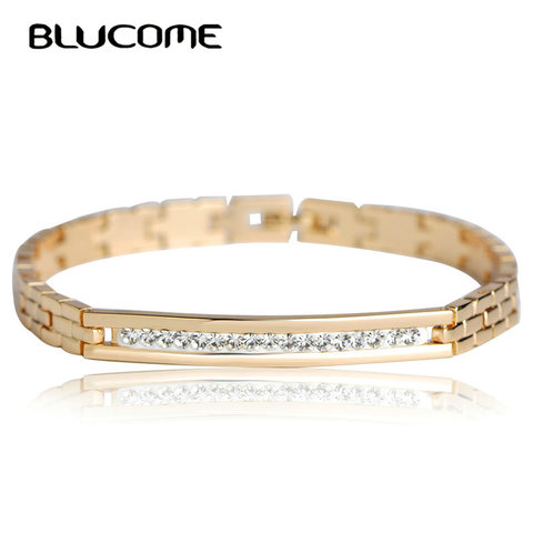 Blucome New Copper Crystal Bracelet for Women Rose Gold Color Link Pulseiras Female Stainless Steel Bracelets Bangles Hand Chain ► Photo 1/6