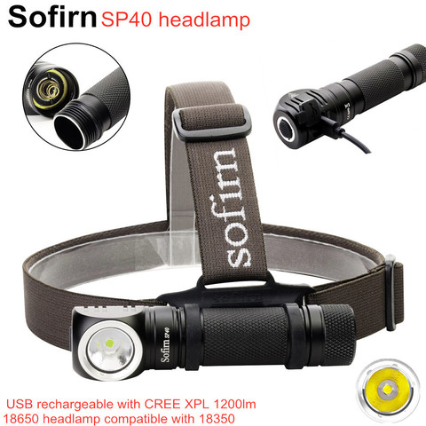 Sofirn SP40 LED Headlamp Cree XPL 1200lm 18650 USB Rechargeable Headlight 18350 Flashlight with Power Indicator Magnet Tail ► Photo 1/6