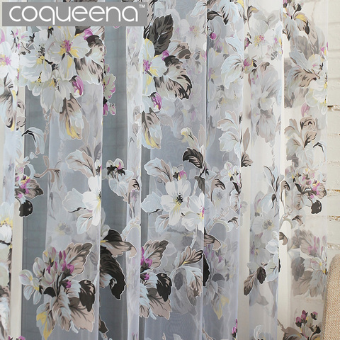 Ready Made Custom Flower Floral Voile Sheer Tulle Curtains for Living Room Bedroom Kitchen Door Window Home Decor, 1 Panel/PCS ► Photo 1/6