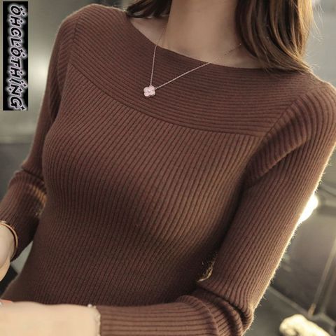 2022 Autumn And Winter new Korean women collar sweater all-match long sleeved shirt slim  one-neck female thread tight Pullover ► Photo 1/6