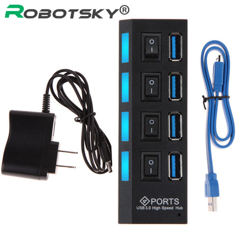 7 Port USB Hub 3.0 High Speed 4 USB 3.0 Hub with EU/US Power Adapter Multi USB Splitter On/Off Switch For Tablet Laptop Computer ► Photo 1/6