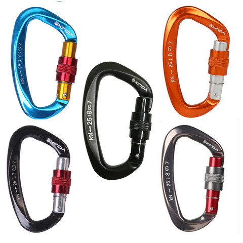 XINDA 25KN Mountaineering Caving Rock Climbing Carabiner D Shaped Safety Master Screw Lock Buckle Escalade Equipement ► Photo 1/5