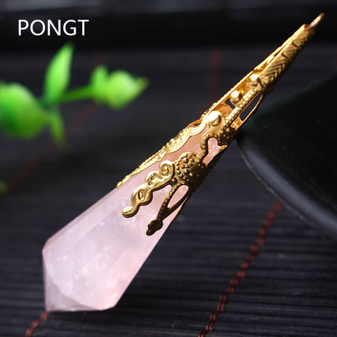 Hot sale reiki rose crystal pendulums for dowsing healing crystals Chakra pendulum charms necklace filigree pendant jewelry ► Photo 1/4