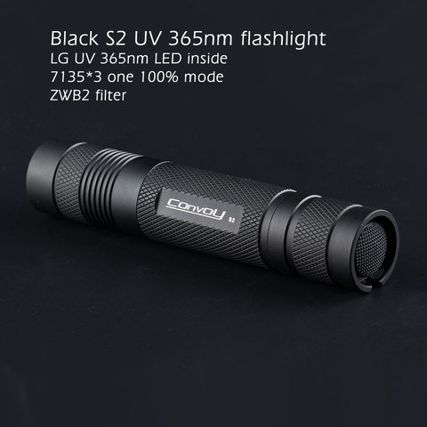 Convoy S2 UV 365nm flashlight ,LG UV 365nm LED inside,7135*3 one 100% mode,zwb2 filter installed ► Photo 1/3