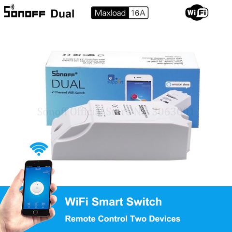 Sonoff Dual 2CH Wifi Switch Dual Lights Controlled Remote Wifi Switch Control Two Devices Smart Wireless Switch Works With Alexa ► Photo 1/6