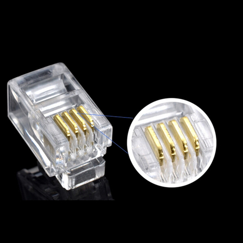 100PCS 4P4C 4 Pins 4 Contacts RJ11 Telephone Modular Plug Jack RJ11 Connector Crystal Head Ethernet Cable Plugs Heads ► Photo 1/6