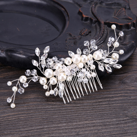 KMVEXO 2022 New European Design Leaves Wedding Hair Accessories Pearl Crystal Flower Bridal Hair Comb Wedding Hair Jewelry Gift ► Photo 1/6