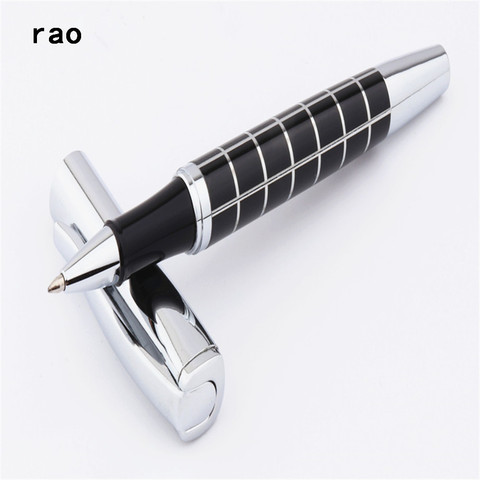 High quality you  819 Silver squares Cross Line Black Business office Medium nib Rollerball Pen New ► Photo 1/6
