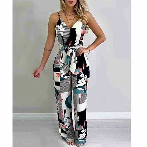 Womens Holiday Long Playsuit Fashion Floral Printed Sleeveless Backless Ladies Jumpsuit Spaghetti Strap Summer Beach Jumpsuits ► Photo 1/1