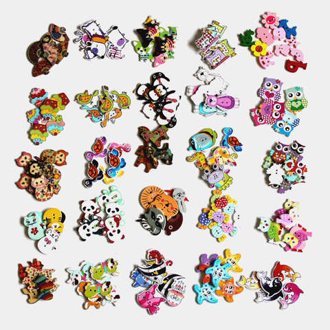 30/50pcs/package Wholesale Mix Styles Random Send Cartoon Flatback Wooden Buttons For Craft DIY Scrapbooking Sewing Crafts L-1 ► Photo 1/6