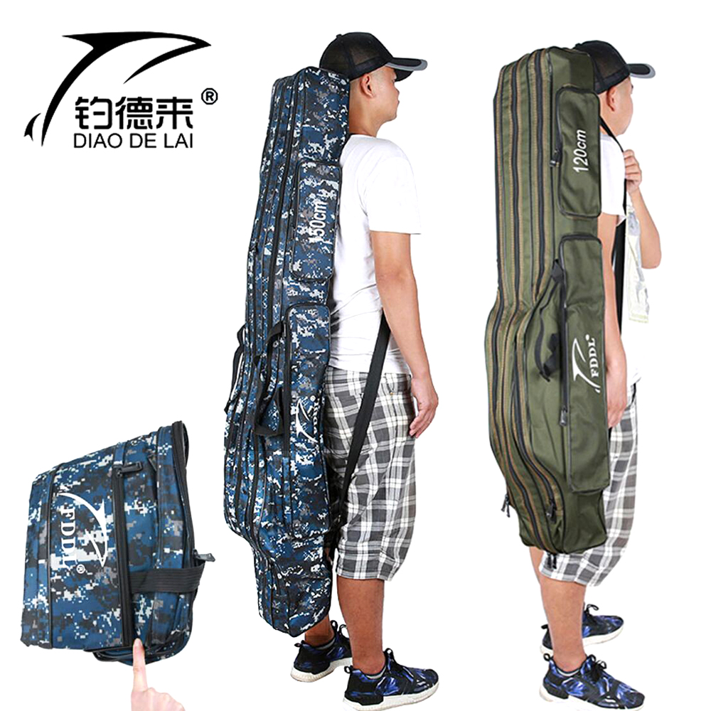 Blusea 120cm/150cm 3 Layers Fishing Bag Portable Folding Fishing Rod Reel  Bag Fishing Tackle Carry Bag Case Travel Storage Bag
