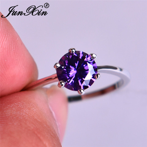 JUNXIN Multicolor Stone Rainbow Fire Birthstone Rings For Women White Gold Filled Purple Blue Zircon Thin Wedding Ring ► Photo 1/6