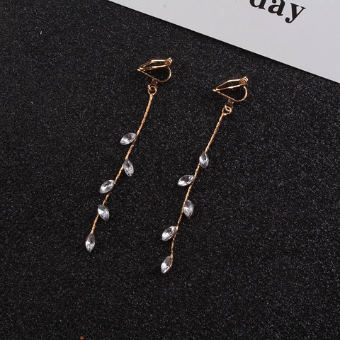 JIOFREE Fashion charm long Crystal Rhinestone Statement Clip on Earrings Without Pierced for Gril's Wedding Jewelry ► Photo 1/6