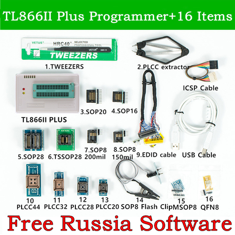XGecu Original V10.22 TL866II Plus Universal USB Programmer +16 Adapter+EDID Cable+SOP8 IC Clip TL866 Flash EPROM Programmer ► Photo 1/6