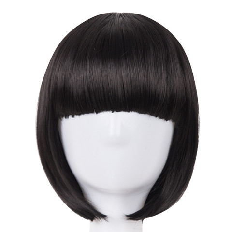 Short Hair Fei-Show Synthetic Heat Resistant Fiber Black Bob Wig With Flat Bangs Modern Show Cosplay Halloween Carnival Wigs ► Photo 1/6