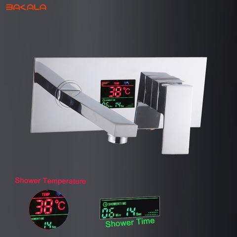 BAKALA Digital display Bathroom Basin Sink Faucet Wall Mounted Square Chrome Brass Mixer Tap With Embedded Box LT-320T ► Photo 1/1