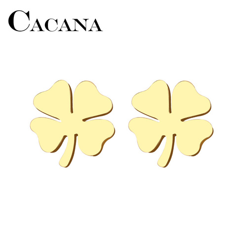 CACANA Stainless Steel Stud Earring For Women Man Clover Gold And Silver Color Lover's Engagement Jewelry Drop Shipping ► Photo 1/6