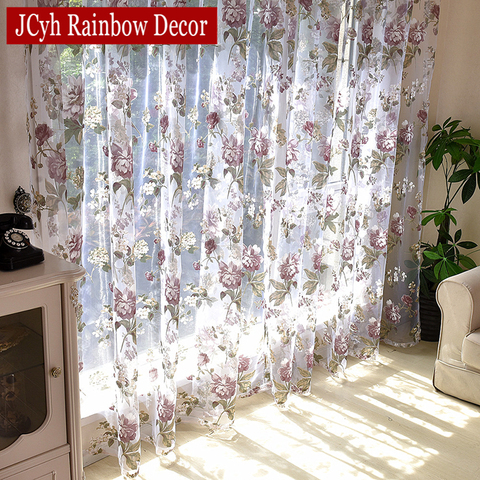 Floral Tulle Curtains For Living Room Purple Sheer Curtains For Children Bedroom Door Short Kitchen Window Curtains Kids Drapes ► Photo 1/6