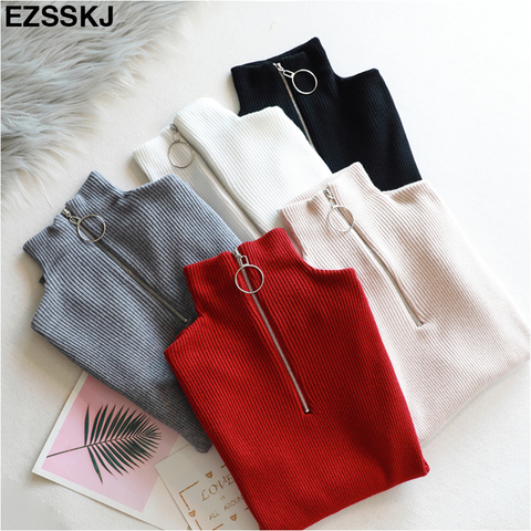 casual Zipper Sweater Women Turtleneck Solid spring autumn female Knitted sweater Pullovers long Sleeve chic Soft Jumper top ► Photo 1/6