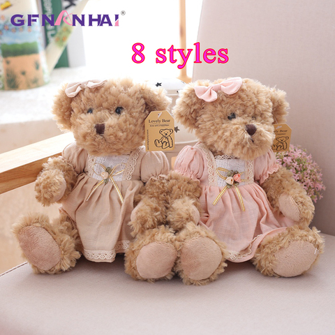 2 pcs/lot 26cm Lovely Couple Teddy Bear With Cloth Plush Toys Dolls Stuffed Toy Kids Baby Children Girl Birthday Christmas Gift ► Photo 1/6