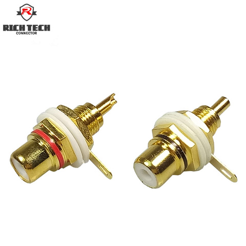 50pcs Gold Plated White plastic RCA connector RCA Adapter Panel Mount Chassis Audio Socket Bulkhead with Nut Solder CUP terminal ► Photo 1/6