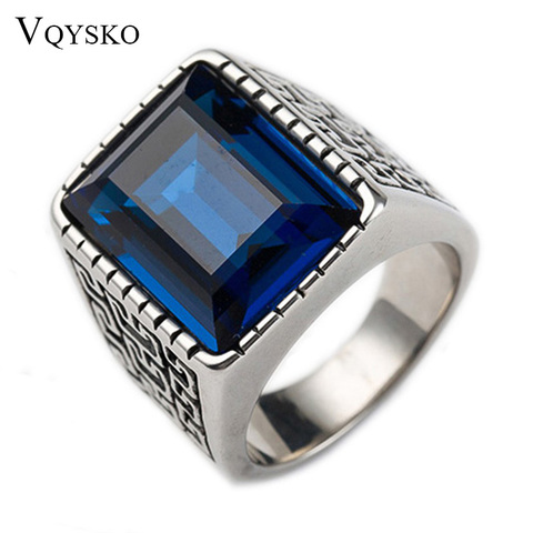 Men's Red Blue CZ Stone Gem Ring Vintage Stainless Steel Ring Men Wedding Bands Ring for Male Jewelry Anel ► Photo 1/6