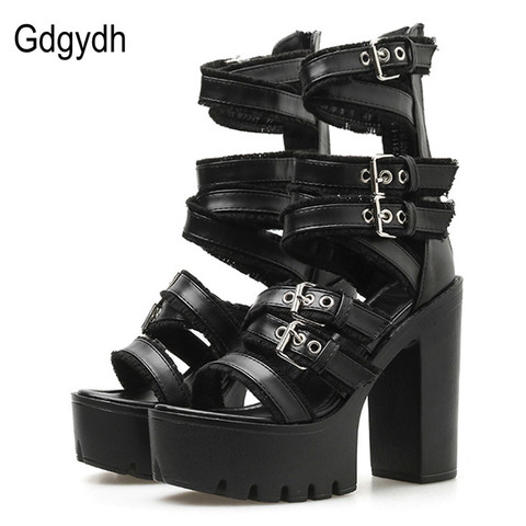 Gdgydh Women Gothic Shoes High Block Heel Hollow Out Sandals Gladiator Clubwear Shoes Platform Fashion Buckle Ankle Strap Drop ► Photo 1/6