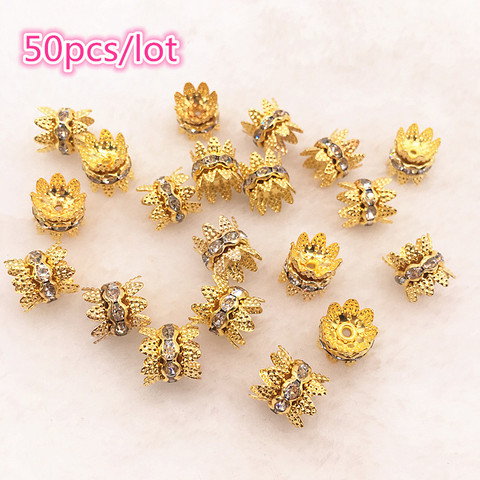 50pcs/lot 6/8/10mm Gold/Silver Color Rhinestone Rondelles Crystal Beads Loose Spacer Beads for Jewelry Making DIY Bracelet ► Photo 1/2