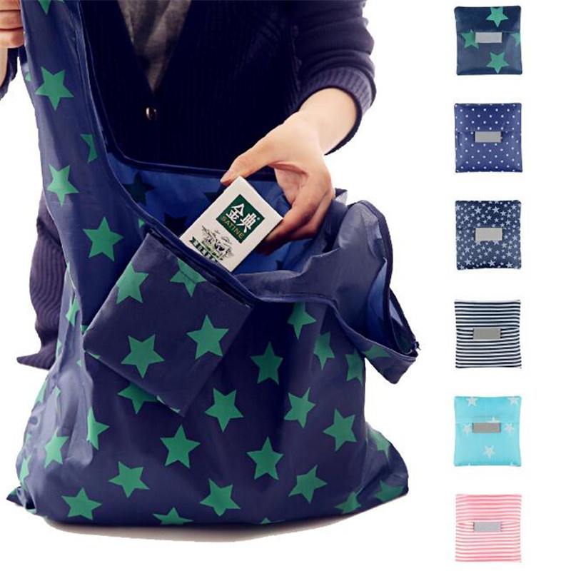 Creative Reusable Folding Oxford Cloth Bags With Tote Handbag Shopping Bag 