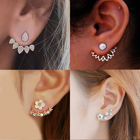 New Fashion Imitation Pearl Heart Crystal Flower Leaf Angel Wings Crown Geometry Stud Earrings For Women Statement Ear Jewelry ► Photo 1/6